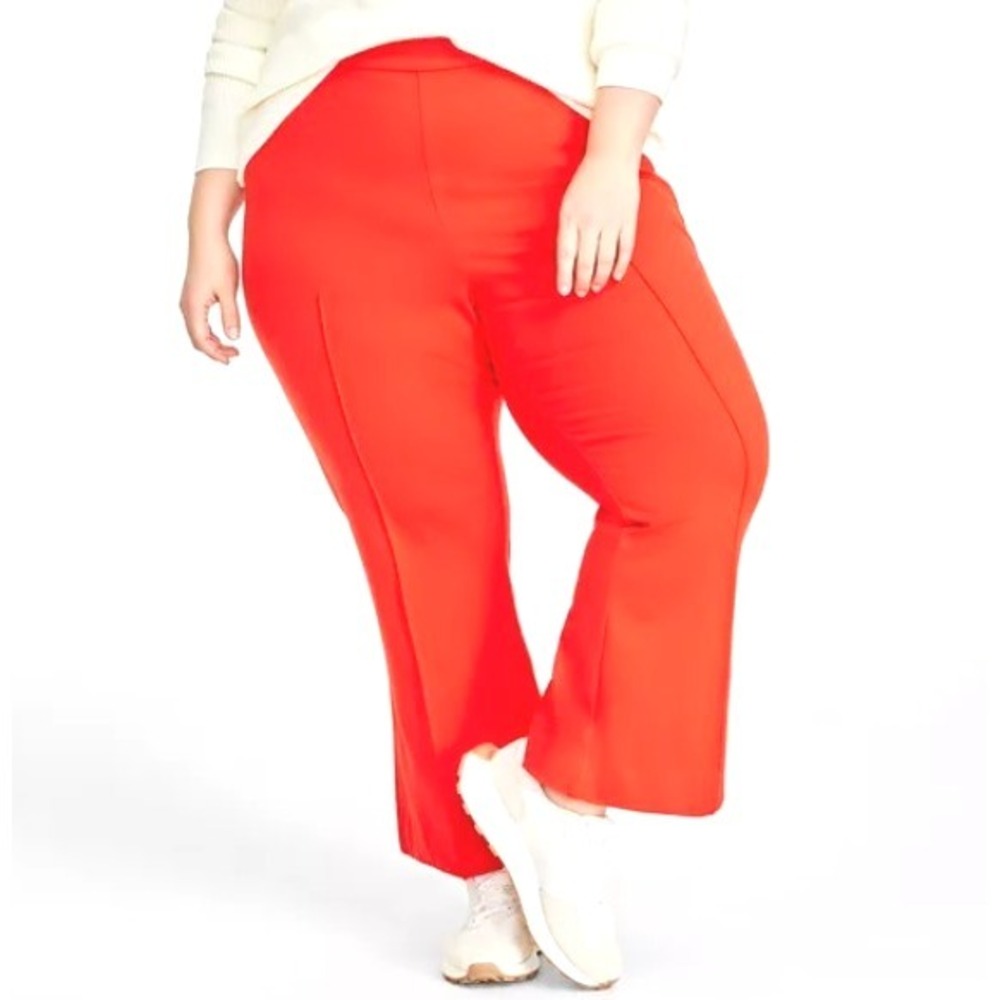 ON 34th Women's 1X Short Orange Ponté‎ Kick-Flare Ankle Pants Bright Career Work